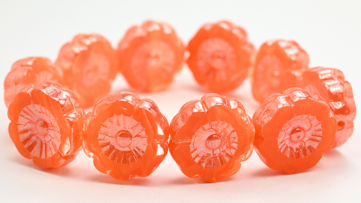 Table Cut Round Beads Hawaii Flowers, Crystal Red Lined Hematite (96018-14400), Glass, Czech Republic ~ STRANDED