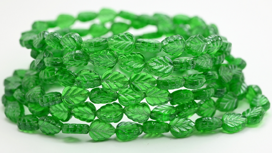 Mint Leaf Beads, Emerald Green Hematite (108-50120-14400), Glass, Czech Republic ~ STRANDED