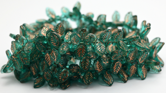 Heart With Lines Beads, Transparent Green Emerald Copper Lined (126-50710-54200), Glass, Czech Republic ~ STRANDED