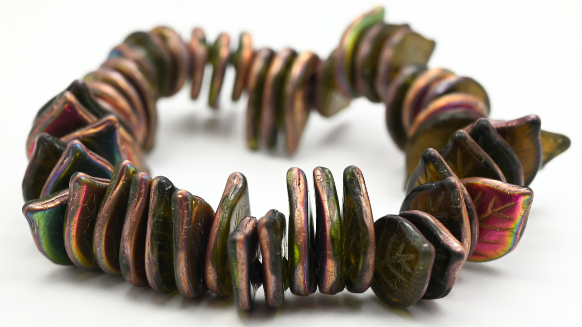 Apple Leaf Beads, Transparent Green Vitex (1813-50220-VITEX), Glass, Czech Republic ~ STRANDED