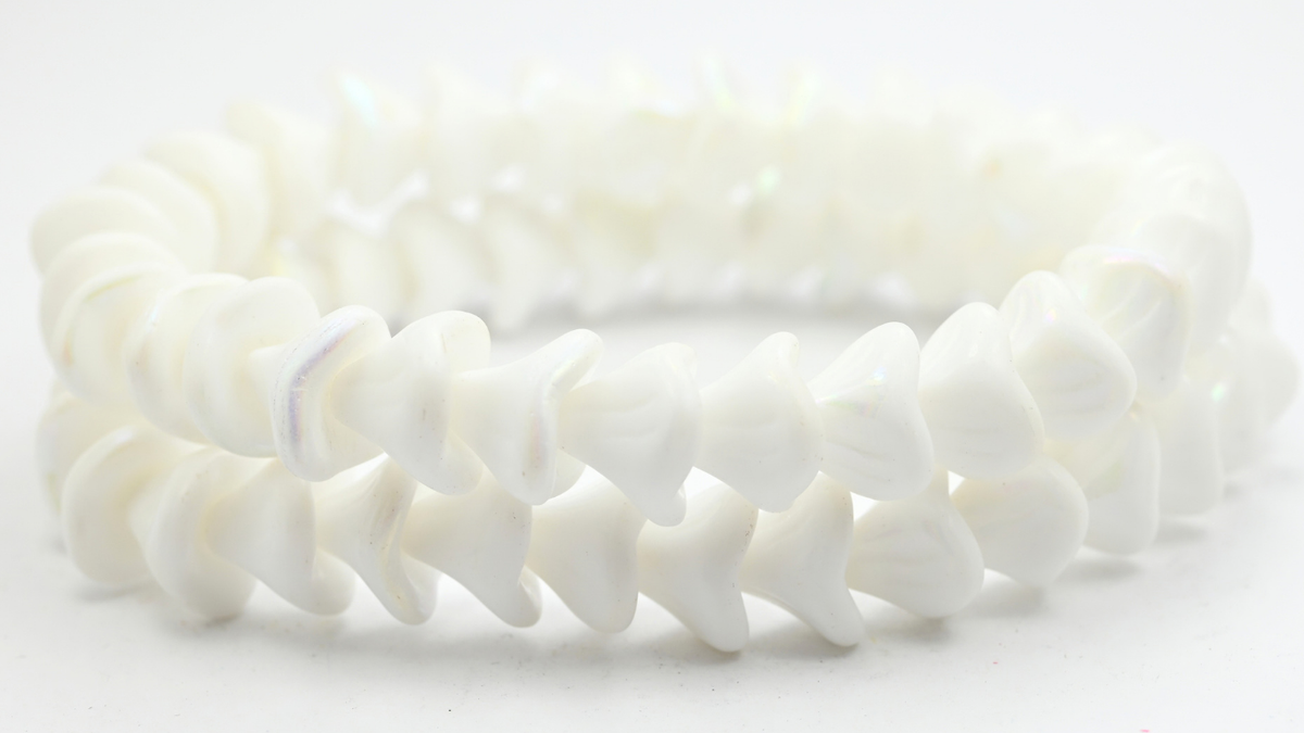 Daylily Flower Beads, White Ab (1012-02010-AB), Glass, Czech Republic ~ STRANDED