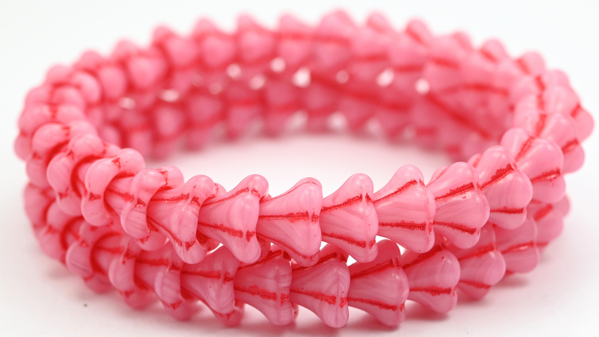 Bell Flower Beads, Opaque Pink 47590 (1113-76016-47590), Glass, Czech Republic ~ STRANDED