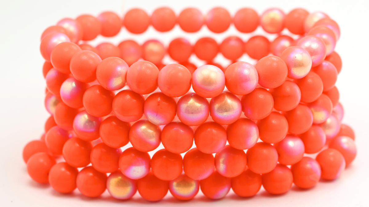 Round Druck Beads, Opaque Orange Ab (8-93130-AB), Glass, Czech Republic ~ STRANDED