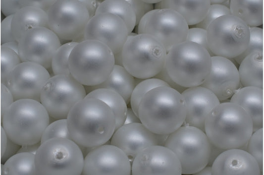 Round Druck Beads, White 70502 (02010-70502), Glass, Czech Republic