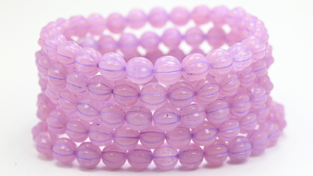 Melon Beads, 22310 Blue Purple Lined (8-22310-43809), Glass, Czech Republic ~ STRANDED
