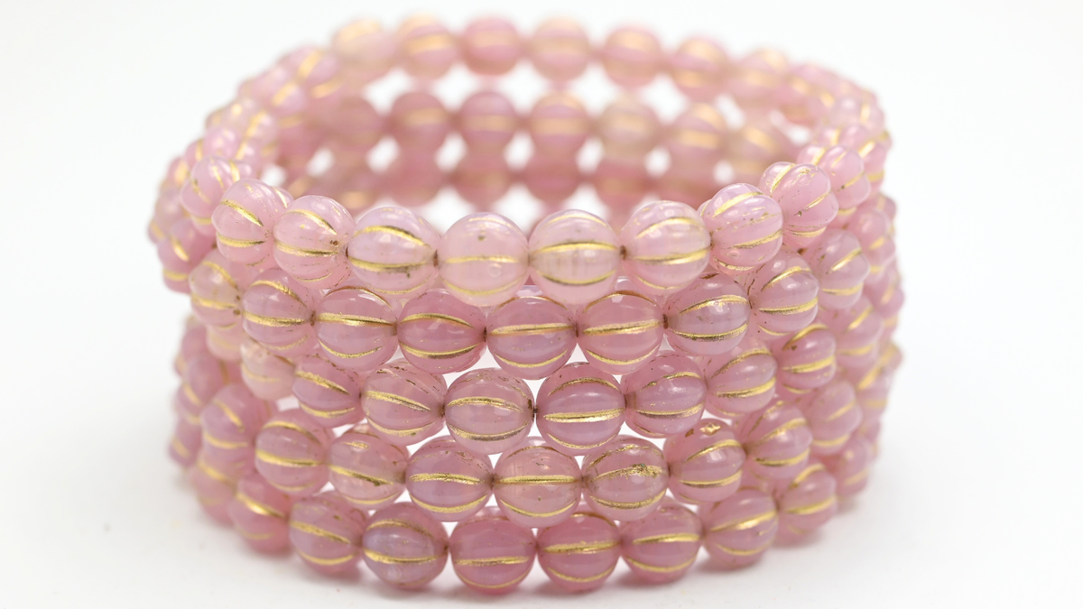 Melon Beads, 22310 Gold Lined (8-22310-54202), Glass, Czech Republic ~ STRANDED