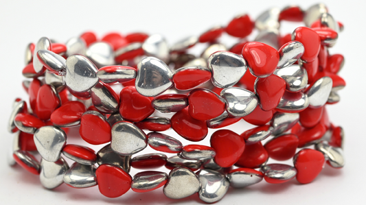 Heart Beads, Opaque Red Crystal Silver Half Coating (10-93200-27001), Glass, Czech Republic ~ STRANDED