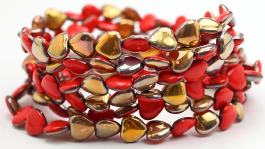 Heart Beads, Opaque Red Rose Gold Capri (10-93200-27101), Glass, Czech Republic ~ STRANDED