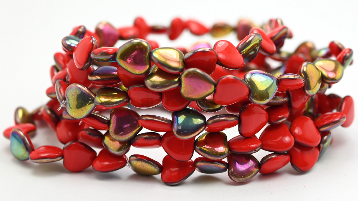 Heart Beads, Opaque Red Vitex (10-93200-VITEX), Glass, Czech Republic ~ STRANDED