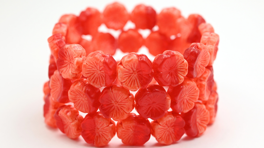 Hawaii Flower Beads, Transparent Red Beige Orange Spotted (14-900602010-33307), Glass, Czech Republic ~ STRANDED
