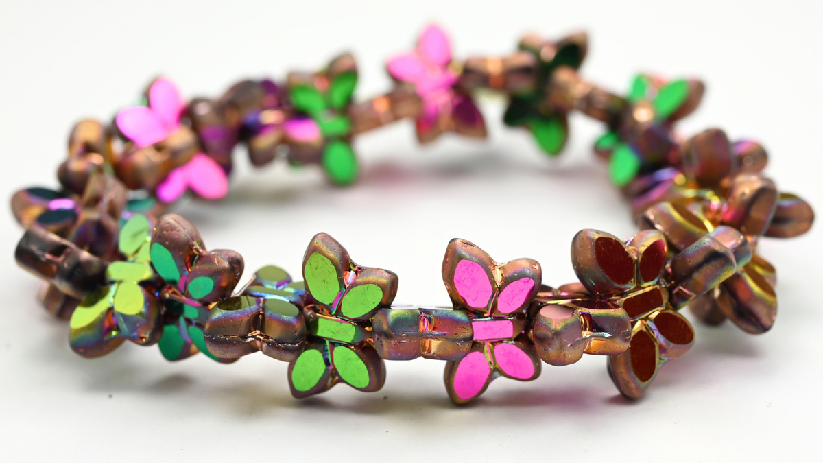 Table Cut Butterfly Beads, Transparent Pink Vitex 2X (7011020210-VITEX-2X), Glass, Czech Republic ~ STRANDED
