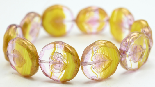 Table Cut Round Beads With Heart, 86028 Luster Lila (86028-14494), Glass, Czech Republic ~ STRANDED