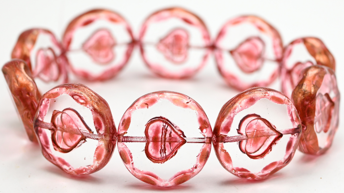 Table Cut Round Beads With Heart, Crystal 34318 (00030-34318), Glass, Czech Republic ~ STRANDED