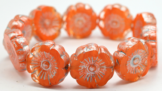 Table Cut Hawaii Flower Beads, Crystal Red Lined Silver Splash (96018-86700), Glass, Czech Republic ~ STRANDED