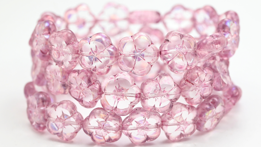 Table Cut Flower Beads, Crystal Light Fuchsia Pink Ab (00030-34306-AB), Glass, Czech Republic ~ STRANDED