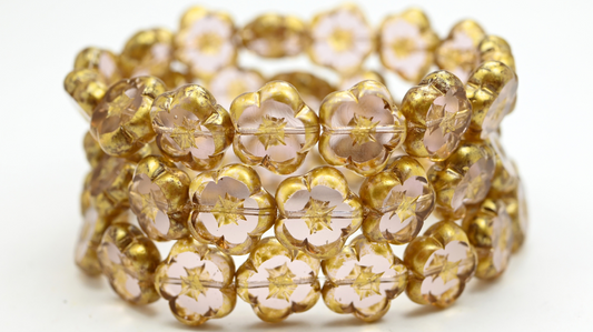 Table Cut Flower Beads, Transparent Light Amethyst Gold Splash (20020-86720), Glass, Czech Republic ~ STRANDED