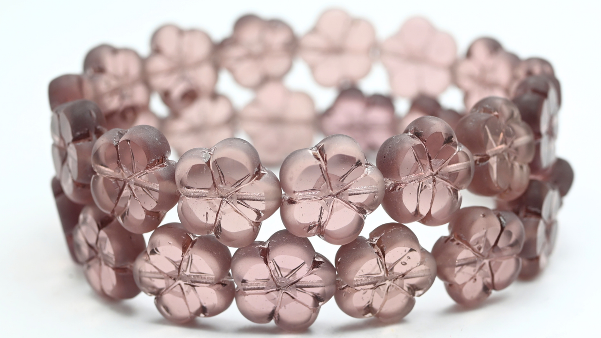 Table Cut Flower Beads, Transparent Light Amethyst Matte (20030-M), Glass, Czech Republic ~ STRANDED