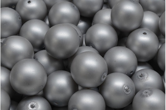 OUTLET 10 grams Round Druck Beads, 12 x 12 mm, White Pearl Gray (02010-70141), Glass, Czech Republic