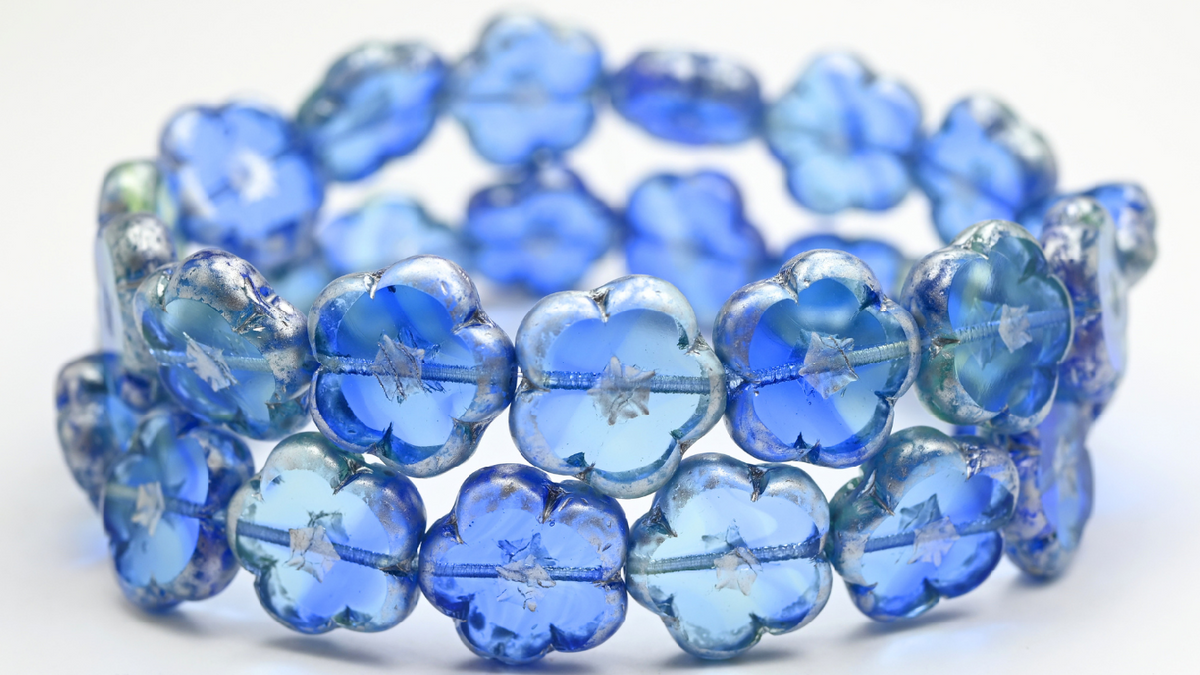 Table Cut Flower Beads, Mix Yellow Blue Silver Splash (87301-86700), Glass, Czech Republic ~ STRANDED