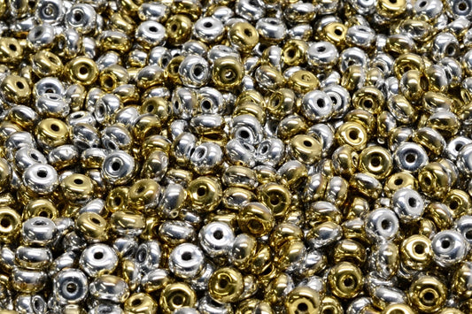 OUTLET 10 grams Rondelle Druck Beads, 2.5 x 4 mm, Crystal Silver Gold (00030-98550), Glass, Czech Republic