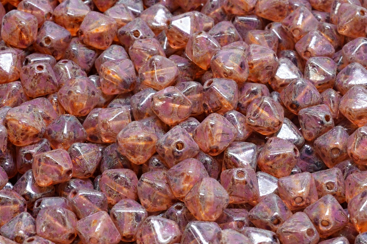 OUTLET 10 grams Bicone Beads, 6 x 6 mm, Crystal Travertin Light Fuchsia Pink (00030-86800-34306), Glass, Czech Republic