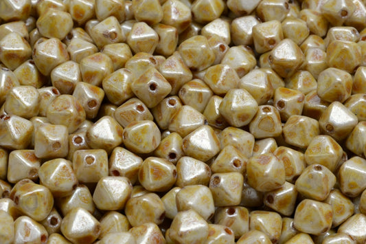 OUTLET 10 grams Bicone Beads, 6 x 6 mm, White Cream Luster Spotted (02010-65321), Glass, Czech Republic