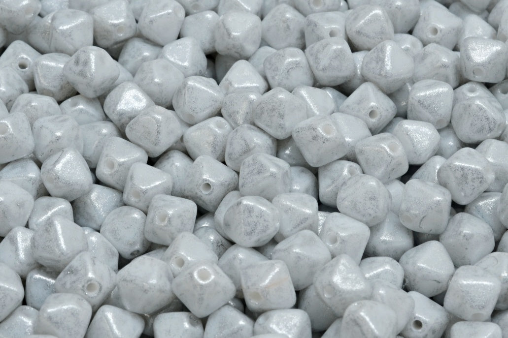 OUTLET 10 grams Bicone Beads, 6 x 6 mm, White Opal Silver Gray (02020-34301), Glass, Czech Republic