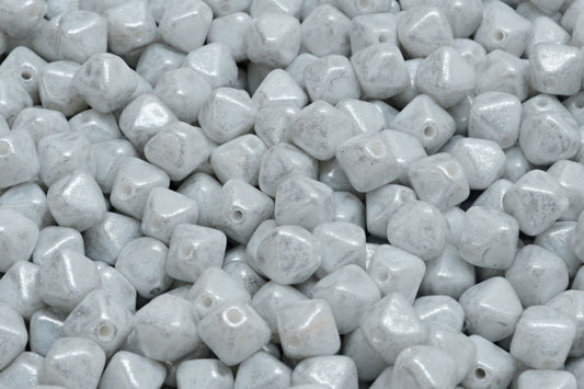 OUTLET 10 grams Bicone Beads, 6 x 6 mm, White Opal Silver Gray (02020-34301), Glass, Czech Republic