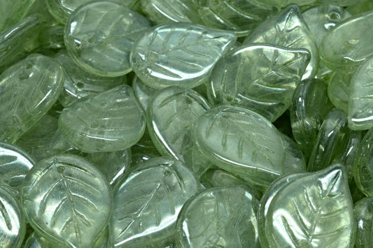 OUTLET 10 grams Apple Leaf Beads, 18 x 13 mm, Crystal Luster Green Full Coated (00030-14457), Glass, Czech Republic