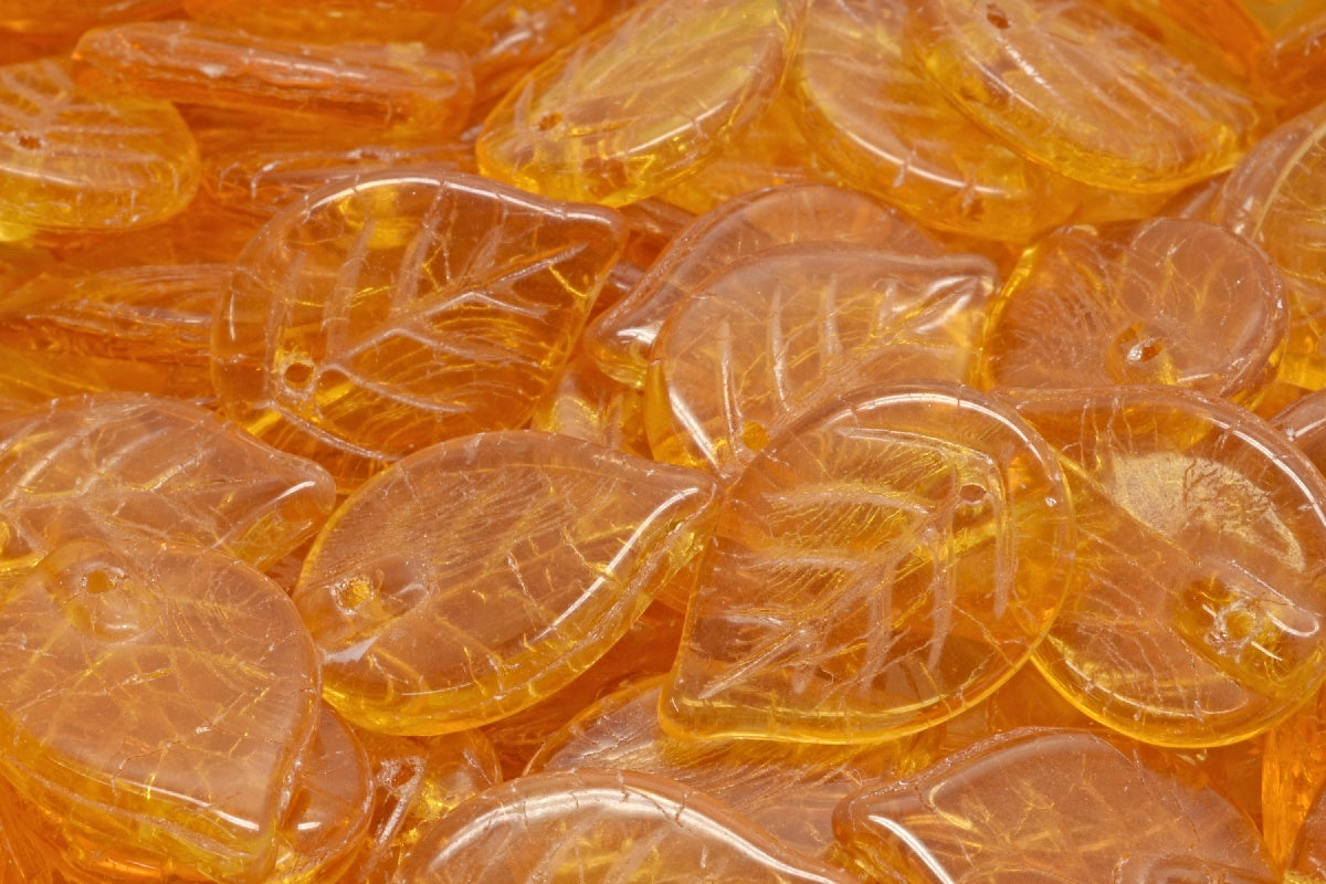 Apple Leaf Beads, Transparent Orange (10060), Glass, Czech Republic