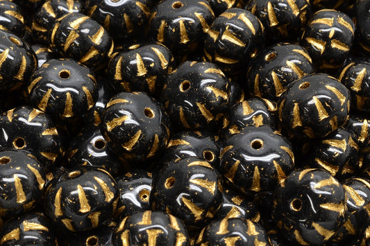 Pumpkin Beads, Black Gold Lined (23980-54302), Glass, Czech Republic