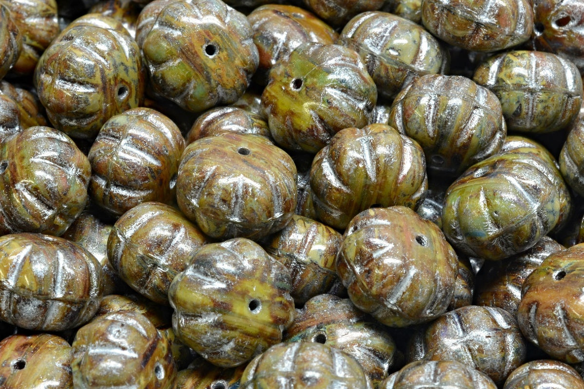 Pumpkin Beads, Mixed Colors Travertin Silver Lined (mix-86800-54301), Glass, Czech Republic