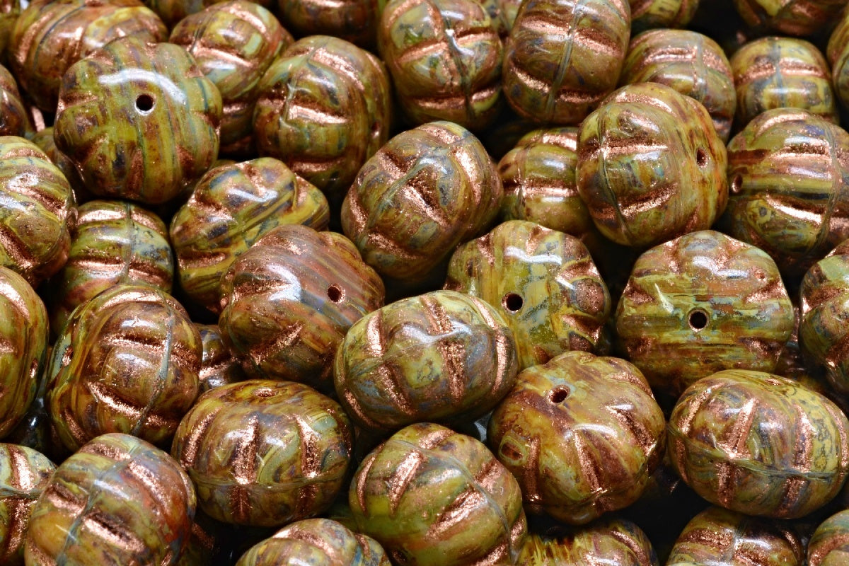 Pumpkin Beads, Mixed Colors Travertin Copper Lined (mix-86800-54307), Glass, Czech Republic
