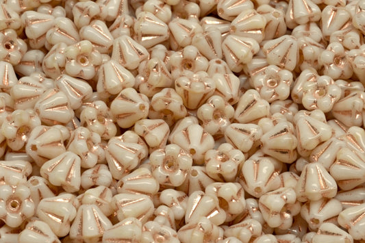 OUTLET 10 grams Bell Flower Beads, 4 x 6 mm, Beige Copper Lined (07104-54307), Glass, Czech Republic
