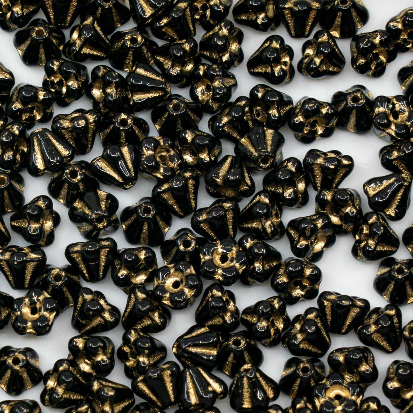 清仓 10克 钟形花珠，4 x 6毫米，黑金色内衬（23980-54302），玻璃，捷克共和国
