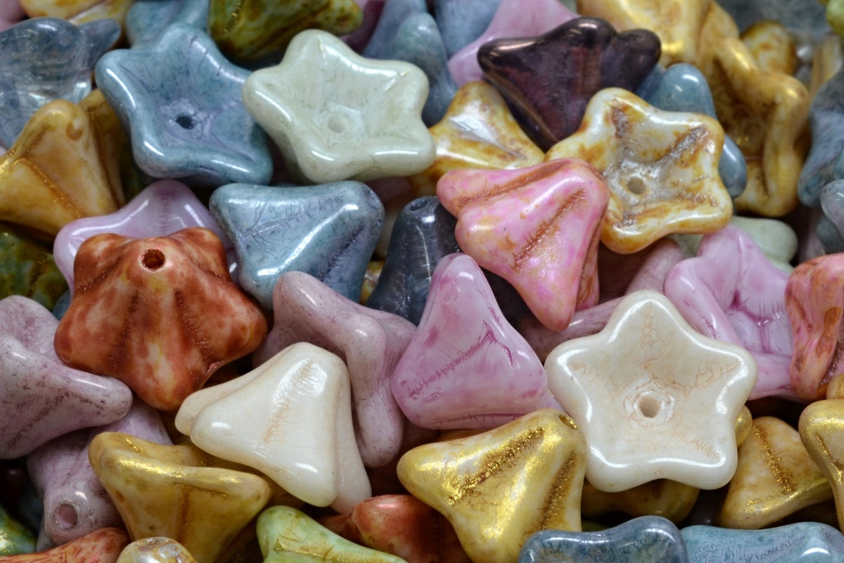 OUTLET 10 grams Petunia Flower Beads, 8 x 13 mm, 1 Mixed Colors (00001-mix), Glass, Czech Republic