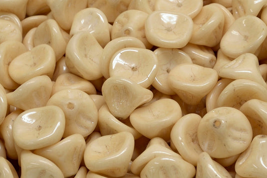 Daylily Flower Beads, White Luster Brown Full Coated (02010-14413), Glass, Czech Republic
