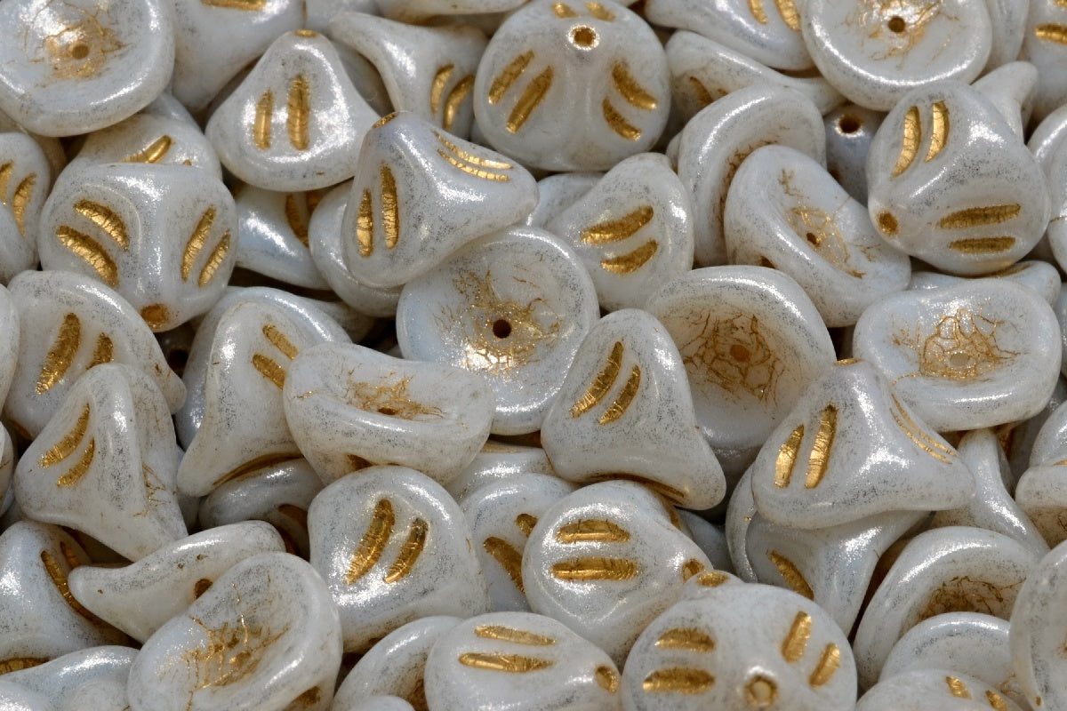 Daylily Flower Beads, White Gold Lined Silver Gray (02010-54302-34301), Glass, Czech Republic