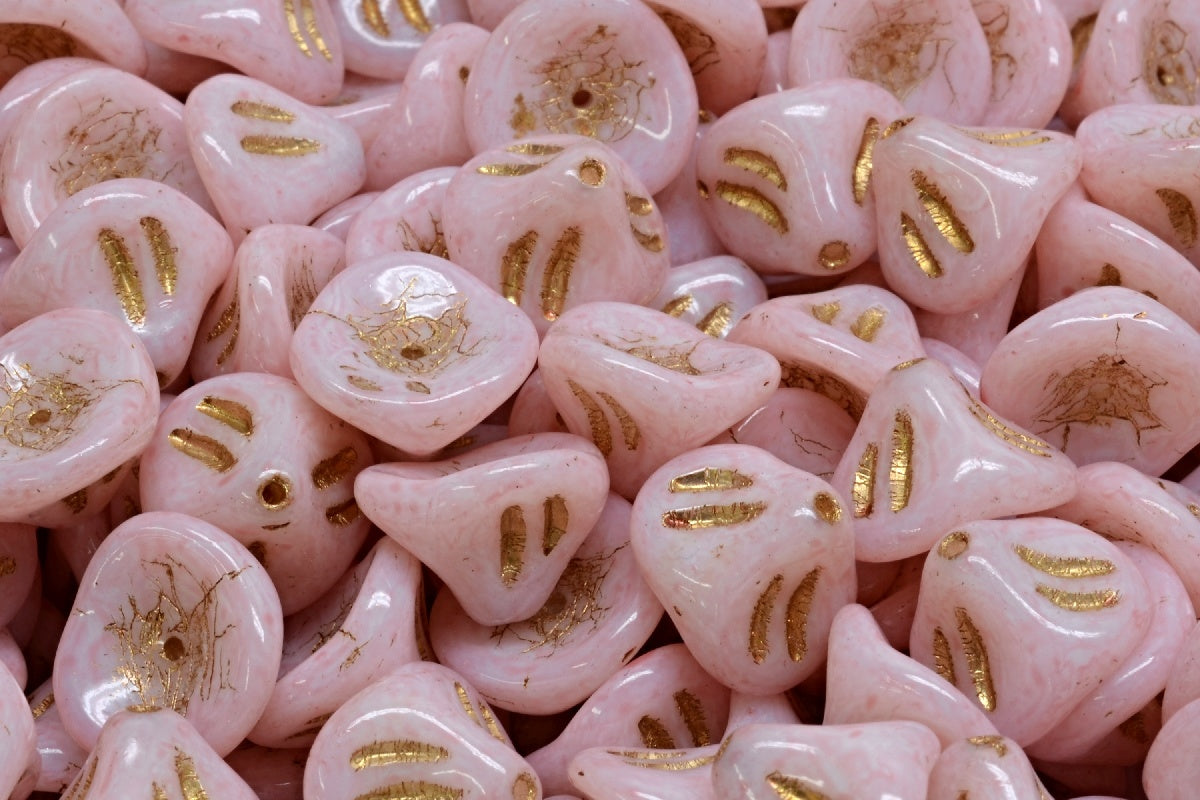 Daylily Flower Beads, White Gold Lined Light Pink (02010-54302-34304), Glass, Czech Republic