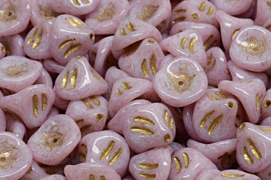 Daylily Flower Beads, White Gold Lined Light Fuchsia Pink (02010-54302-34306), Glass, Czech Republic