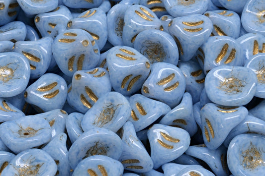 Daylily Flower Beads, White Gold Lined Light Blue (02010-54302-34307), Glass, Czech Republic