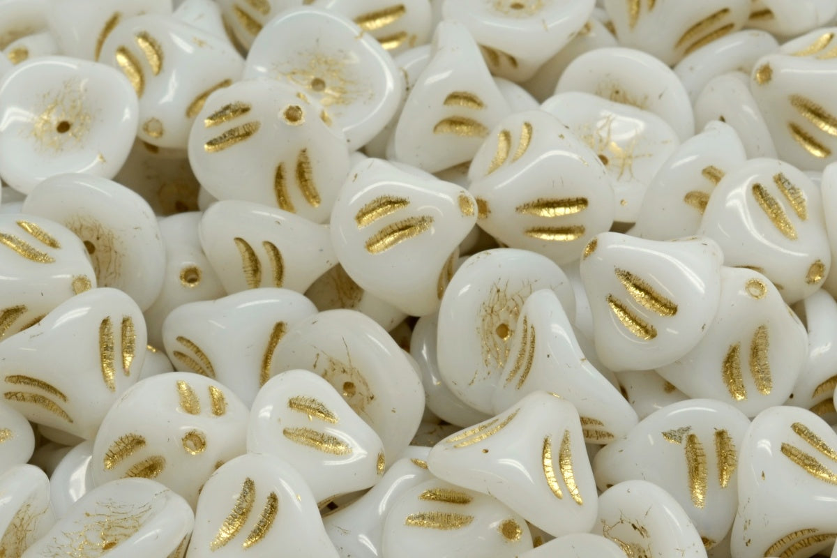 Daylily Flower Beads, White Gold Lined (02010-54302), Glass, Czech Republic