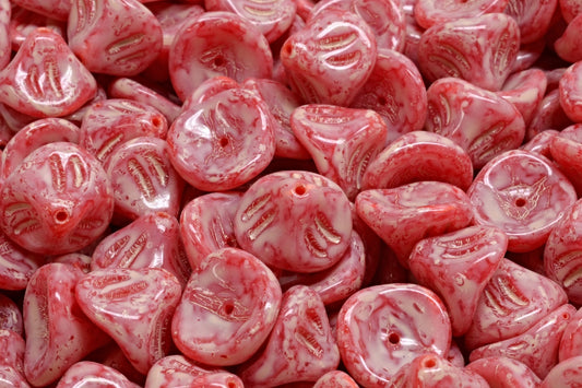 Daylily Flower Beads, 91210 Beige Travertin Spotted (91210-33301), Glass, Czech Republic