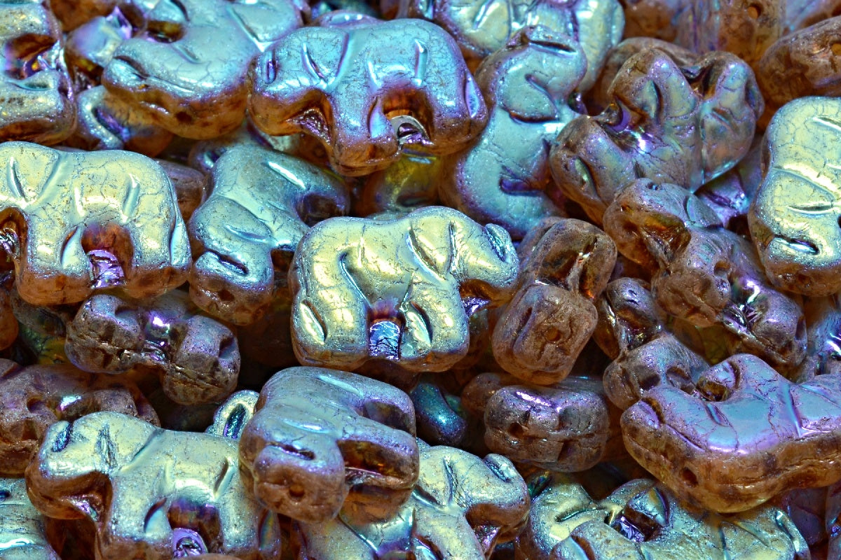 Elephant Beads, Crystal Travertin Ab Full (2X Side) (00030-86800-28703), Glass, Czech Republic