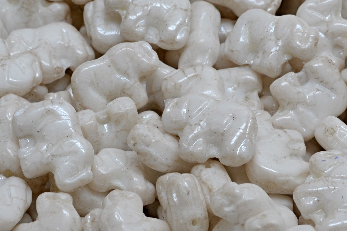 Elephant Beads, White Hematite (02010-14400), Glass, Czech Republic