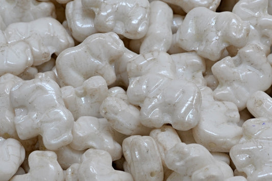 Elephant Beads, White Hematite (02010-14400), Glass, Czech Republic