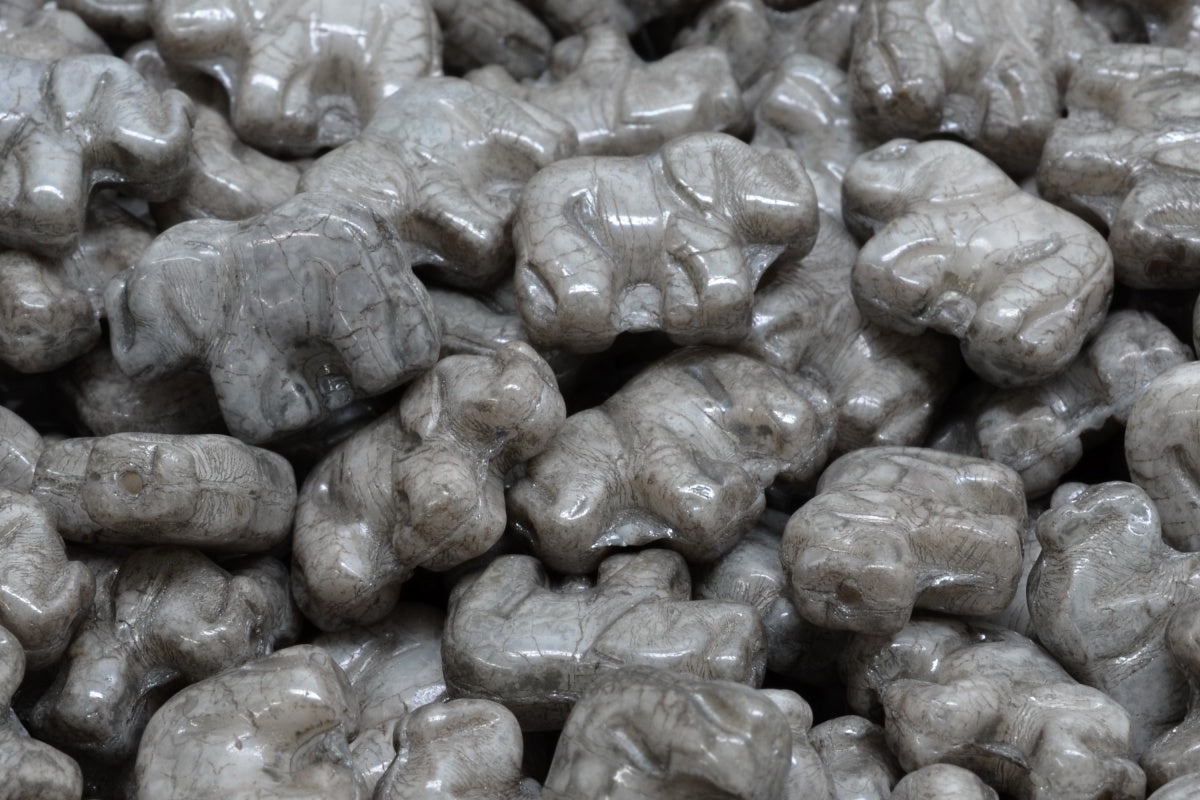 Elephant Beads, White Luster Black (02010-14449), Glass, Czech Republic