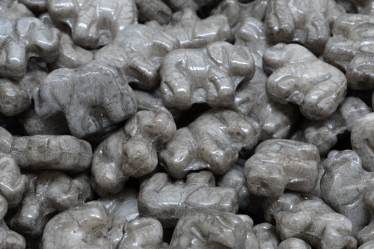 Elephant Beads, White Luster Black (02010-14449), Glass, Czech Republic