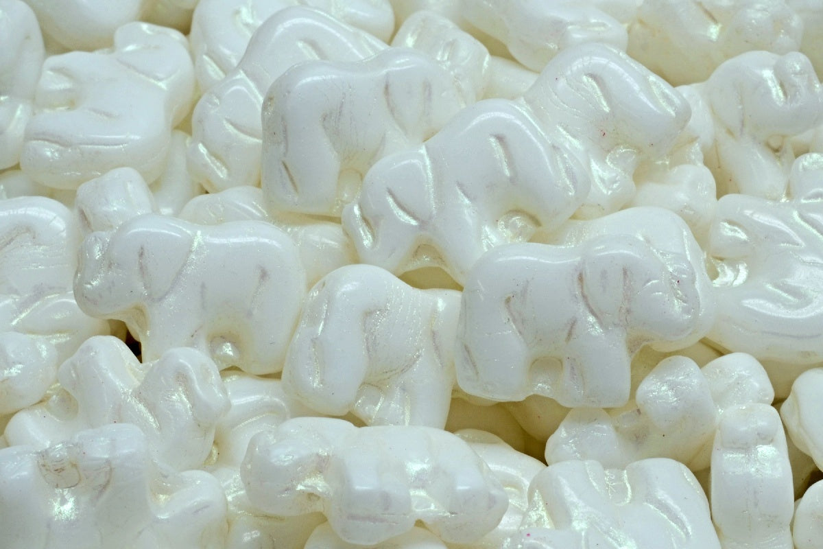 Elephant Beads, White 43801 (02010-43801), Glass, Czech Republic