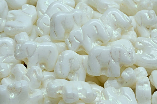 Elephant Beads, White 43801 (02010-43801), Glass, Czech Republic
